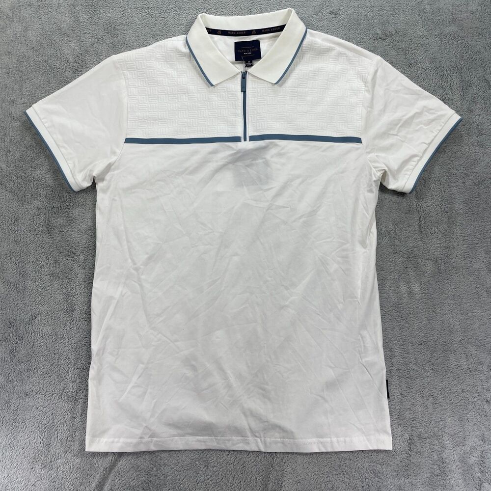 Marc Asher Polo Shirt Men Medium White Cadet Blue Quarter Zip